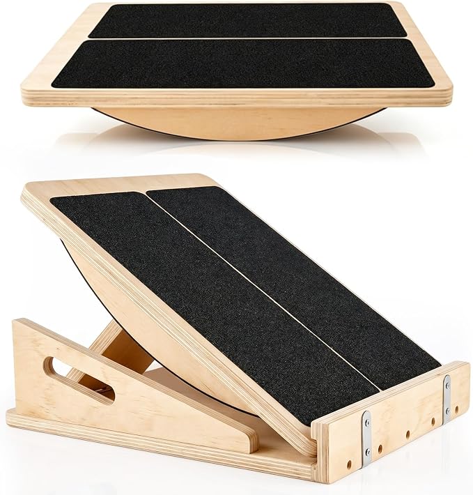 2-in-1 Slant Board & Balance Board with Adjustable Incline | Premium multi-layer wood, non-slip surface, 15°-30° , 300 lbs capacity.Suitable for training, home gym, and office use.