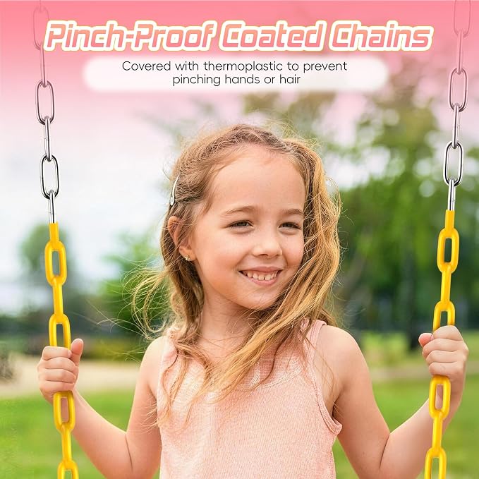 SEKKVY 2 Pack Swing Seats with 66" Heavy Duty Chains, Swing Set Accessories Replacement with Snap Hooks, Toddler Swings Supports 250 lbs for Outdoor Backyard Playground, Indoor Swing for Kids, Pink