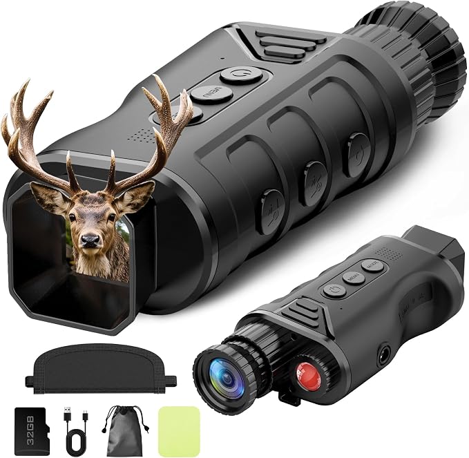 Night Vision Monocular, Portable Night Vision Scope for Outdoor Hunting, Camping, Digital Infrared Night Vision Goggles with 16X Zoom, 1080P Camera & Video Recording, 32GB SD Card Included