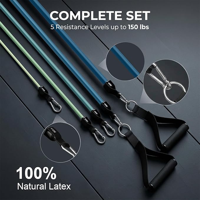VEICK Resistance Bands Set, 10-150 LBS Stackable Exercise Bands with Handles, Ankle Straps & Door Anchor, Workout Bands for Home Gym, Yoga, Pilates, Physical Therapy for Men Women