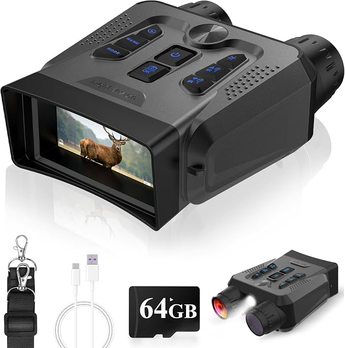 4K Night Vision Goggles - Night Vision Binoculars for Adult, 10X Digital Zoom, 3'' HD Screen, Up to 1640FT Viewing Range, with 64GB TF Card to Save Photos Videos, Camping Hiking Security Gifts for Men
