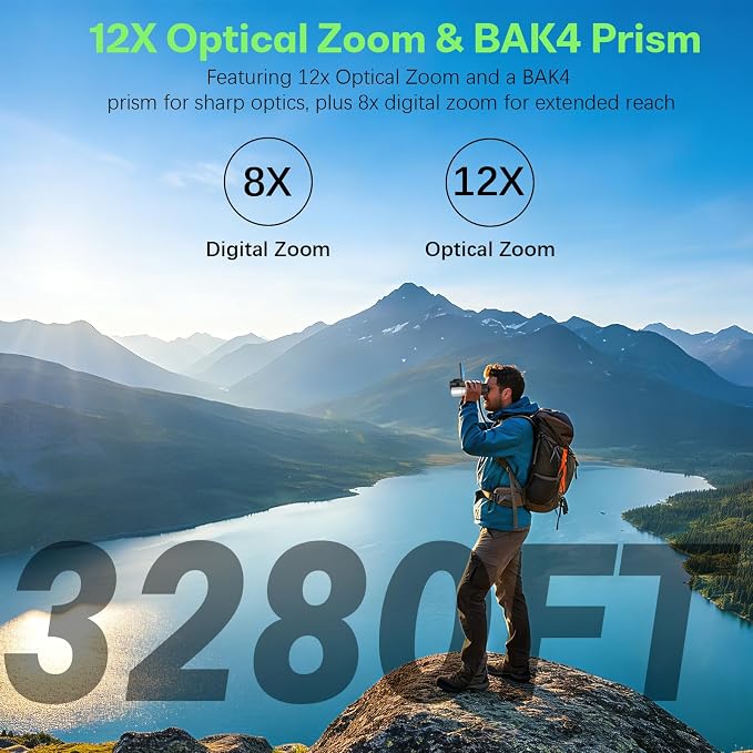 Binoculars with Camera and Night Vision - 12x42 Digital Binoculars with 2.4" IPS Screen, 7 IR Modes for 200-300m in Darkness, for Adults Bird Watching, Hiking, Camping - Includes 32GB Card (Midnight)