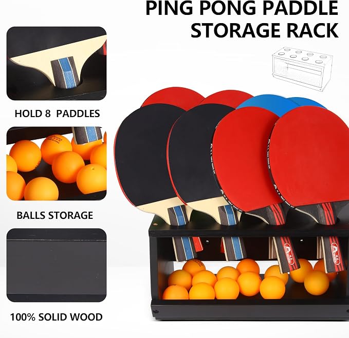 Ping Pong Paddle Holder Wall Mount & Desktop 2-in-1,Table Tennis Racket Display Organizer Holds 8 Rackets, Ping Pong Paddle Storage Rack in Game Room, Man Cave, Office, Home