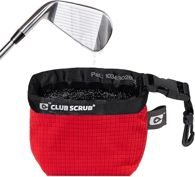Club Scrub Golf Club and Golf Ball Cleaning Bag, Waterproof Clean Face Technology Liner, Detachable Clip, Machine Washable, Cleans Club Grooves, Dry Exterior (Neoprene or Microfiber Option Available)