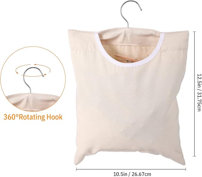 Clothes Pins Bag Holder Laundry Canvas Clothespin Bag with Hanging Hook, 100 Pieces 2.8 x 0.4 Inch Large Wooden Clips Wood Clothespins with Spring for Line-Drying