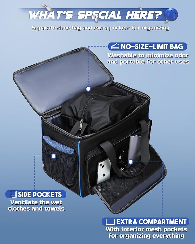 Convertible Bowling Bag with Wheels - Roller Bag for 1 or 2 Balls - EVA Foam Ball Cup - Rolling Tote for Bowling Accessories - Gifts for Youth & Adults