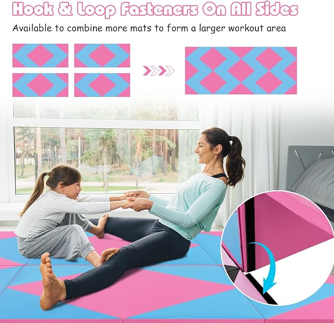Goplus Gymnastics Mat, Folding Tumbling Mat with Carry Handles, Hook & Loop Fasteners, 4 Panels for Fitness Exercise Yoga Stretching Aerobics Workouts, Thick Gym Mats for Home