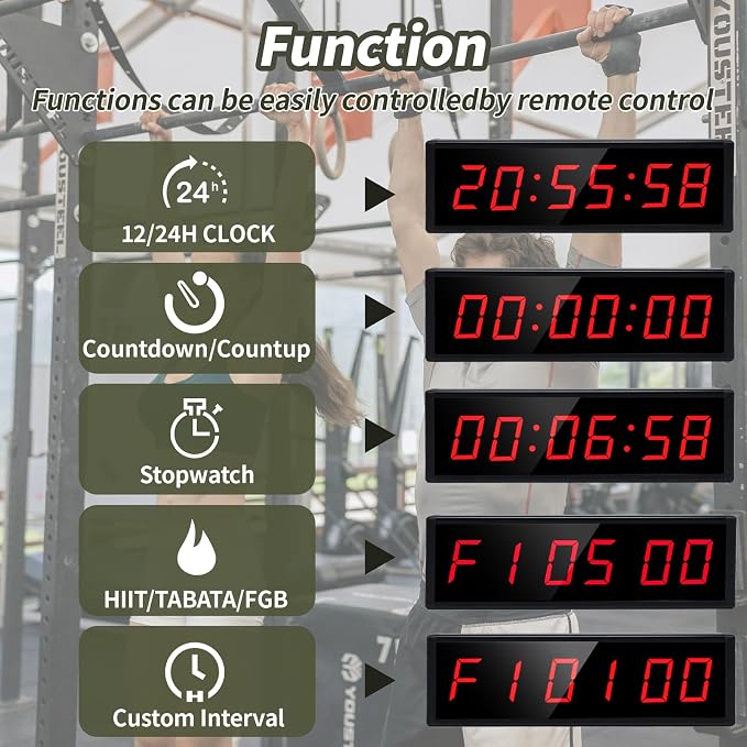 Digital Gym Timer with Wireless Button,Interval Timer with Remote Control for Stopwatch,Countup/Down,Digital Wall Clock for Cornhole,Game,Indoor & Outdoor Sport