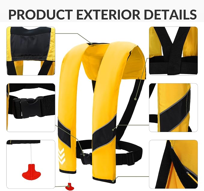 Automatic Inflatable Life Jackets for Adults Life Vests PFD Low Profile Load Capacity Up to 330lbs