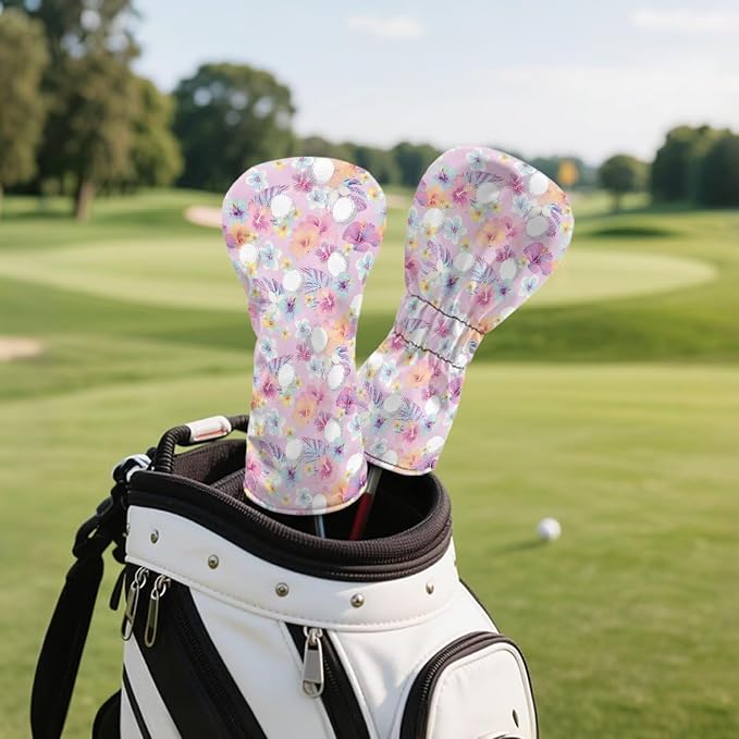 Rnyleeg Golf Club Head Covers for Women Driver Head Cover Leather Fairway Wood Headcover Hybrid Headcovers for Golf Clubs