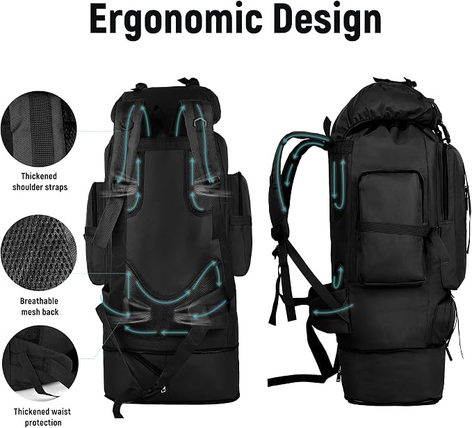 JUMAHE 100L Hiking Backpack for Men - Rucksack Molle Military Tactical Waterproof Lightweight Camping Backpack 3 Day Assault Pack for Travel, Climbing, Backpacking