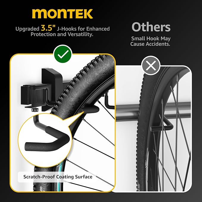 monTEK Swivel Bike Wall Mount, Bike Hangers for Garage, Wall Mount Bike Rack, 66 lbs, Black & Enhanced Bike Storage Rack, Adjustable 4-Bike and 2-Helmet Hangers for Indoor Bike Storage, 265 lbs