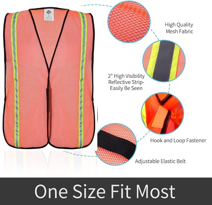 Dazonity High Visibility Reflective Safety Vest, Durable Mesh,High Visibility Reflective Strips, Fit for Men & Women, Work, Construction,Cycling, Surveyor