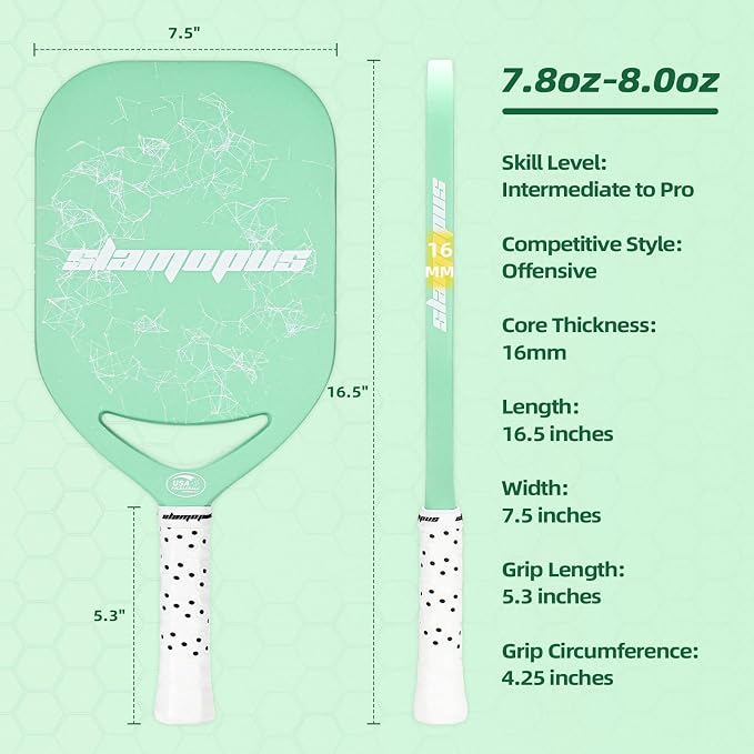 Pro Pickleball Paddle| T700 Carbon Fiber Pickleball Paddles with 16mm Polymer Honeycomb Core & Overgrips| Premium Pickle Ball Racket Enhanced Control & Spin & Power| USAPA Approved