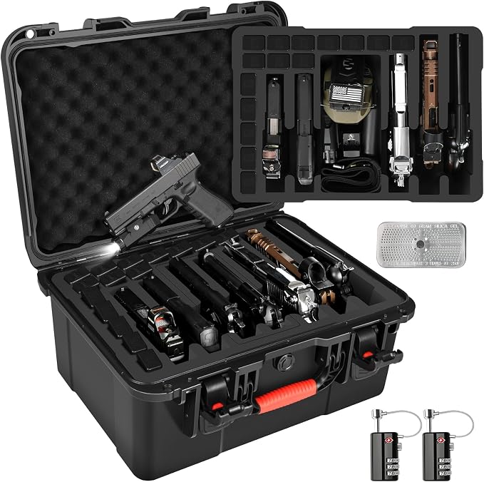 Pistol Gun Case for Multi Handguns - Hold Multiple Pistols & Magazines, Pre-cut Waterproof Hard Shell Gun Box, TSA Approved Pistol Case for SIG Sauer, Smith & Wesson, for Colt, for Revolver, for Glock