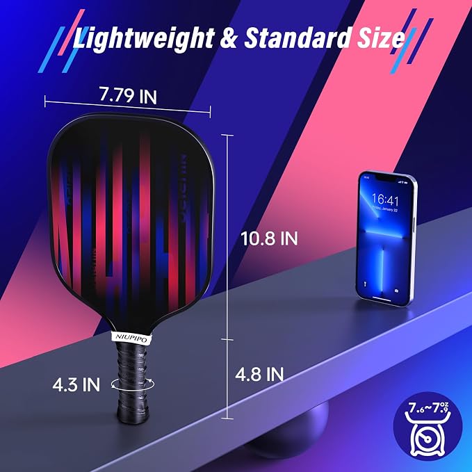 niupipo Pickleball Paddles Set of 2/4/1, USAPA Approved Carbon Fiber & Fiberglass Hybrid, Easy Power, Polypropylene Honeycomb Core, Cushioned 4.72" Grip, Bag/Cover, Pickleball Paddle Set for Men Women