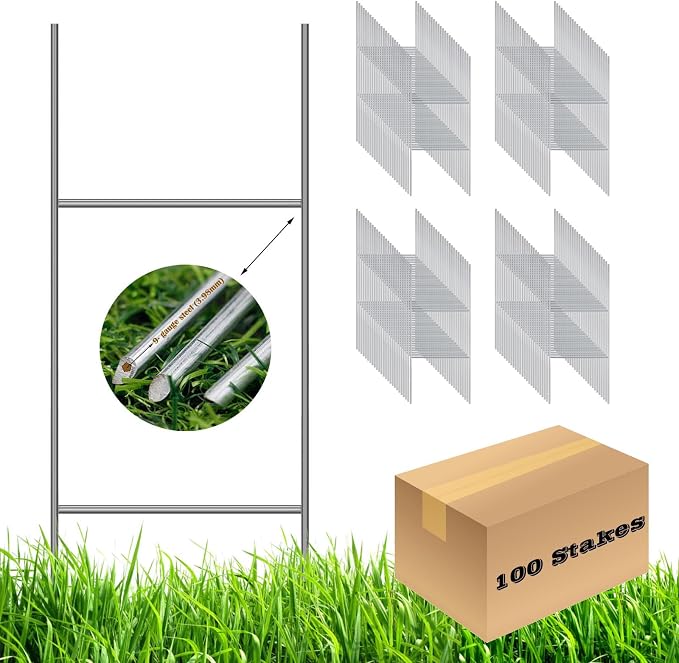 H Frame Wire Stakes 30 x10-inch (Pkg of 100) 9ga Metal -Yard Sign Stakes for Advertising Board,Yard Stakes for Signs,Lawn Sign Holder