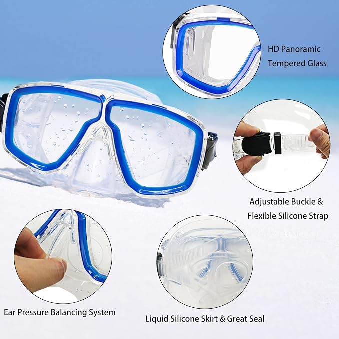 Snorkeling Gear for Adults with Fins Scuba Diving Gear Adult Professional Travel Snorkel Sets with Flippers,Anti-Fog Anti-Leak Diving Mask
