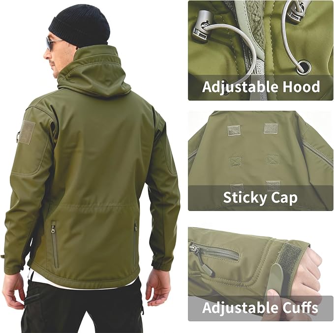 Men's Military Tactical Jacket Fleece Lined Hooded Mens Softshell Jacket Waterproof Windproof and Warm Winter Coat