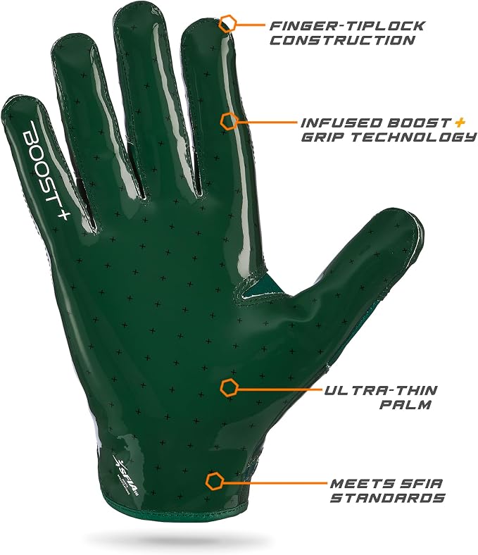 Grip Boost Football Gloves - Solid Stealth 6.0 Boost Plus Sticky Technology - Adult and Youth Football Gloves for Wide Receiver - Men's and Boys Sizes