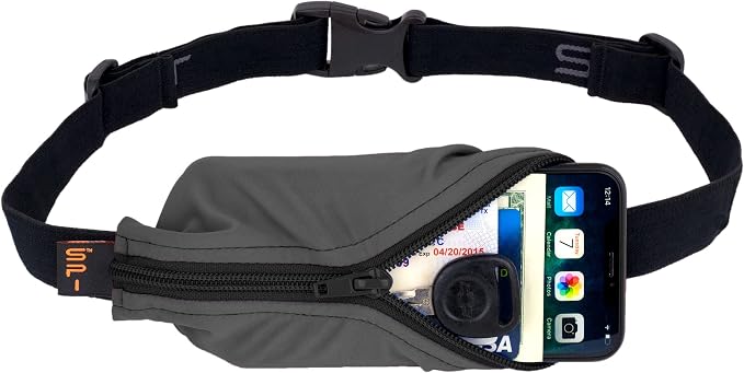 SPIbelt Running Belt Original for Women Men, Phone Holder for Running, Running Fanny Pack, Holder for Phone, Running Waist Pack, Adjustable Waist, [Fits All Phones]. Anthracite with Black Zipper