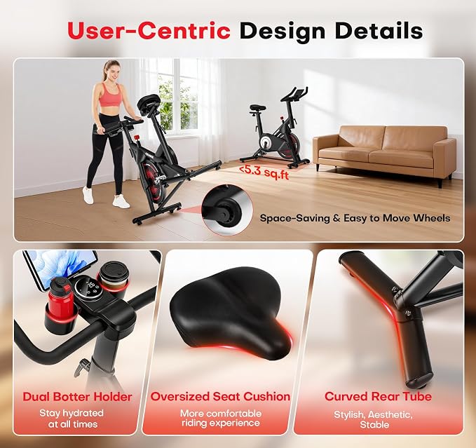 Exercise Bike, CHAOKE Quiet Adjustable Magnetic Resistance Stationary Bike for Home Cardio with App Compatible, 350LB Weight Capacity Indoor Cycling Bike with Comfortable Seat & Digital Display