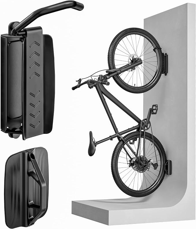 PEGZONE Bike Rack Garage, Heavy Duty Swivel Bike Wall Mount, Holds 77 Lbs, Bike Hangers for Garage, Adjustable Indoor Bike Storage for Bedroom Home Office, 1 Pack