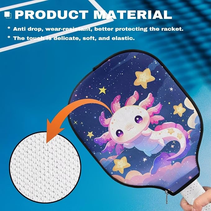 Axolotl Pickleball Paddle Covers 8.7 X 11.4 in 1 Pack Racket Sleeve Zippered Universal Pickle Ball Racket Cover Fits Most Paddle Travel Pickleball Paddle Case Gifts for Sports Lovers
