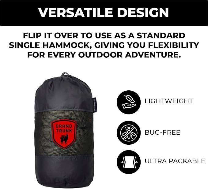 GRAND TRUNK Skeeter Beeter XT Hammock - Portable Hammock with Bug Net, Carabiners and Hanging Kit - Perfect for Outdoor Adventures, Backpacking, and Camping Trips (Navy & Forest Green)