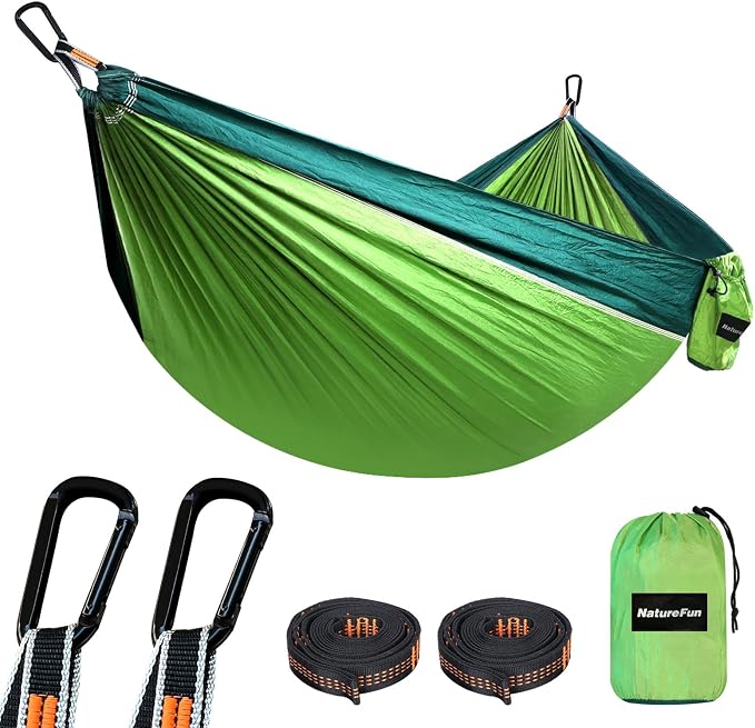 NATUREFUN Ultra-Light Travel Camping Hammock | 300kg Load Capacity,Breathable,Quick-Drying | 2 x Premium Carabiners,2 x Nylon Slings Included | Outdoor Indoor Garden