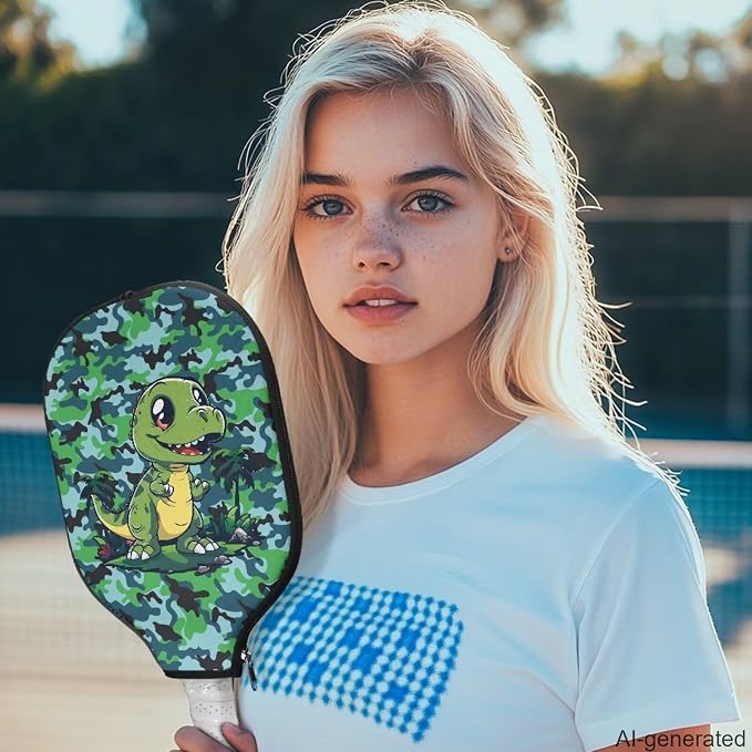 Dinosaur 4 Pack Pickleball Paddle Covers 8.7 X 11.4 Inch Neoprene Pickleball Racket Sleeve Zippered Pickleball Paddle Case Universal Pickleball Racket Cover for All People