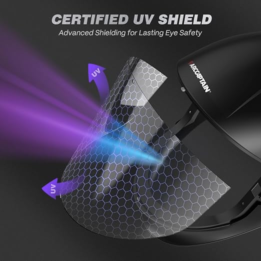ARCCAPTAIN Anti-Fog Panoramic Full Face Shield, Clear Polycarbonate Full Face Mask with Impact Protection and Adjustable Ratcheting Headgear, ANSI Z87.1 Certified for Grinding and Cutting