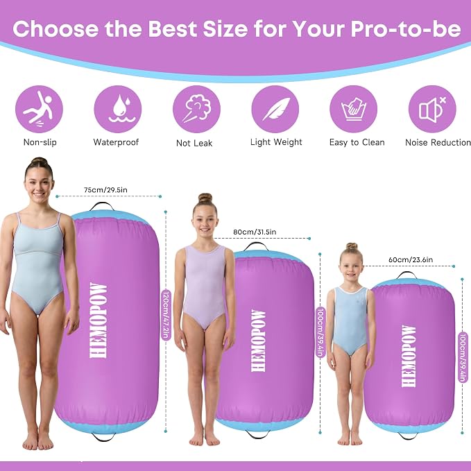 Inflatable Gymnastics Air Barrel Roller with Electric Pump, Heavy Duty PVC Tumbling Barrel Back Handspring Trainer, Air Tumble Track Mat for Home Gym, Cheerleading, Yoga Practice