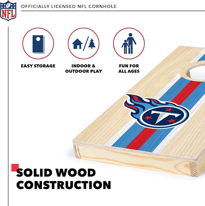NFL Football Portable Size 1' x 2' Solid Wood Cornhole Set with Direct Print HD Team Graphics – Travel Size