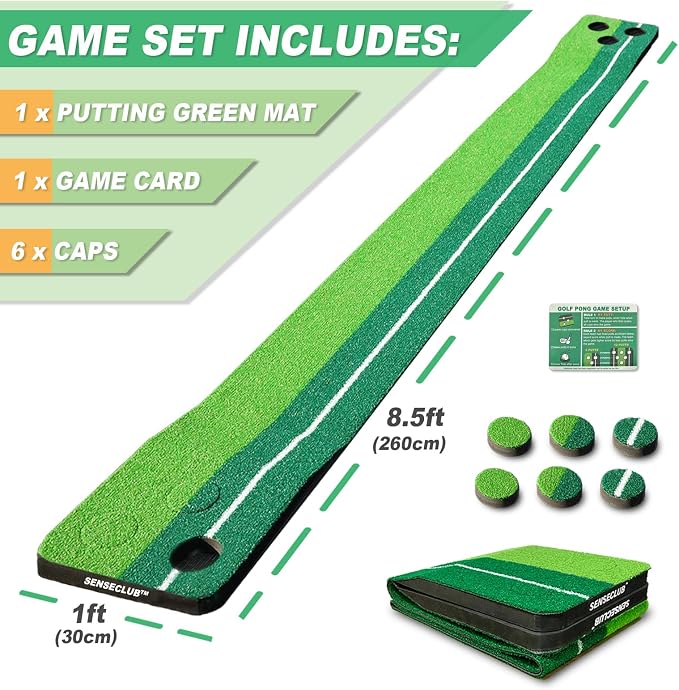 SENSECLUB Indoor Putting Green, Foldable Putting Mat Golf Game Set, Golf Gifts for Men with Ball-Collect System