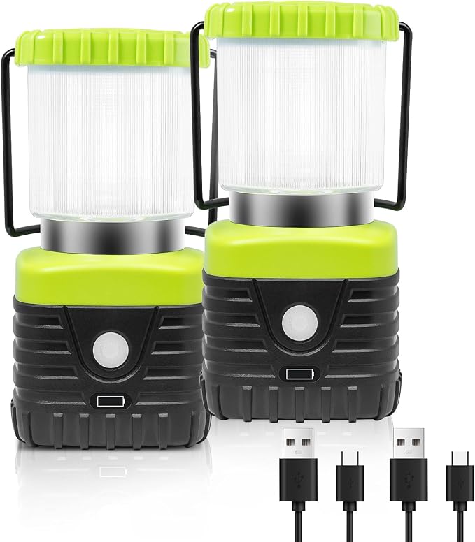 Jarxin 2PCS 6500K White Light LED Camping Lantern Rechargeable 1000LM, 4500mAh Power Bank, Flashlight for Hurricane Emergency, Hiking, IP44 Waterproof Lantern(Green)