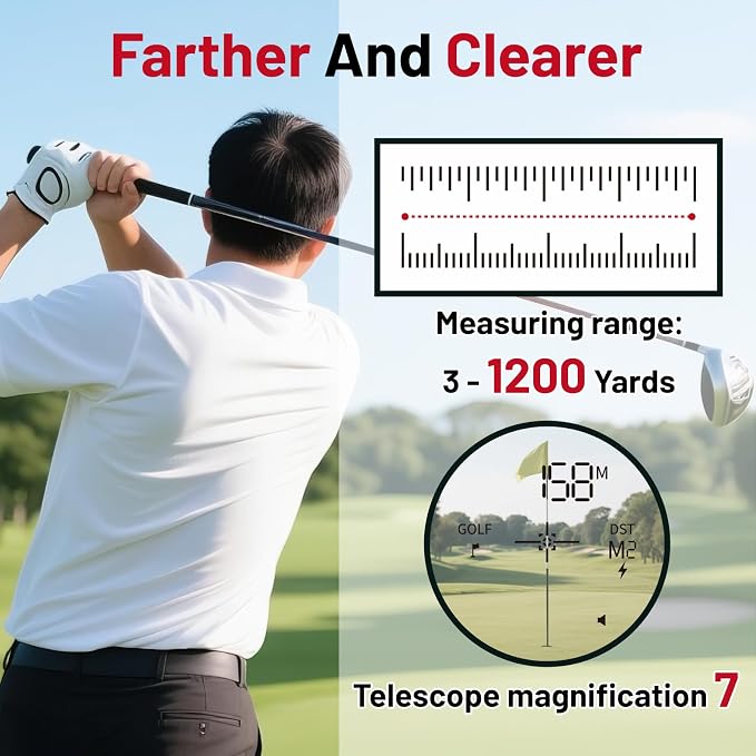 Golf Rangefinder with Slope - 1200 Yards Range Finder for Golfing/Hunting, 7X Magnification, Flag Pole Locking Vibration, Rechargeable Range Finders with Magnet Stripe, Best Golf Accessories Gift