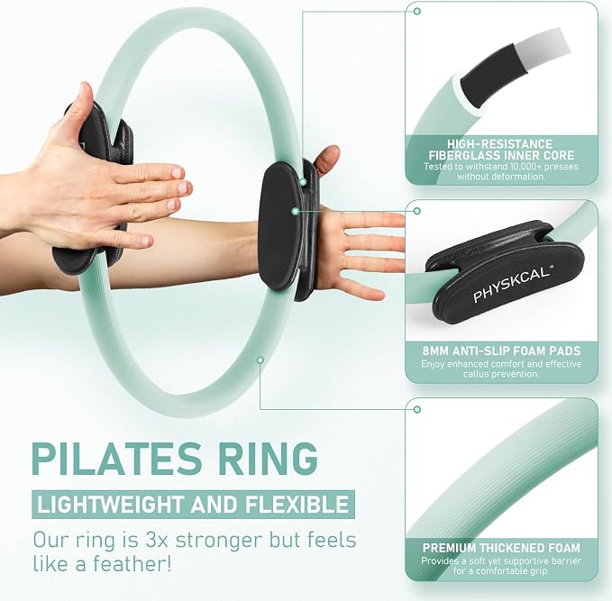 PhysKcal Pilates Kit, 15-Inch Pilates Ring with 1x Core Ball, 3X Resistant Loops and 2X Flex Bands, Home Pilates Equipment Set and Mat Pilates Essential Kit