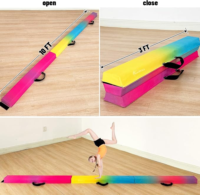 MARFULA 6 FT / 8 FT / 9 FT Folding Gymnastics Beam Foam Balance Floor Beam - Extra Firm - Suede Cover - Anti Slip Bottom with Carry Bag for Kids/Adults Home Use