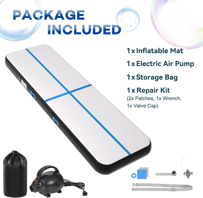 Inflatable Air Gymnastics Tumbling Mat 6ft 10ft 13ft 16ft 20ft, Air Tumble Track Mat 4/8 inches Thickness with Electric Air Pump for Home Use Training Cheerleading Yoga Water Beach Park