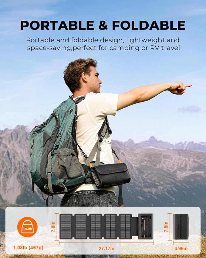 BLAVOR Portable Foldable Solar Charging Pack, Built-in Charging Cable & Crossbody Lanyard, 10W High-Efficiency Solar Panels with USB-C Port, Waterproof Durable for Outdoor Camping Hiking Backpacking