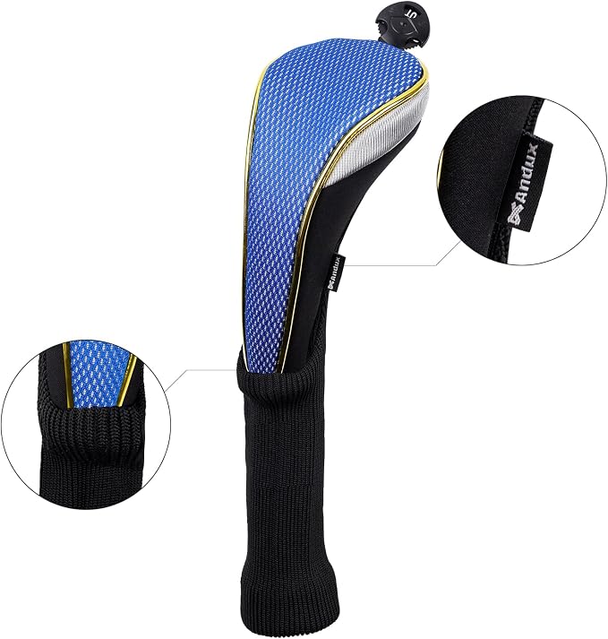 Andux 2Pcs/Set Long Neck Gold Golf Hybrids Club Head Covers with Dial No. Tag MT/HY13