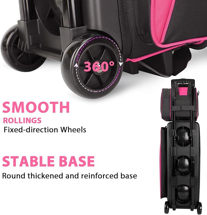 Goloni 3 Ball Bowling Bag with Wheels, Rolling Bowling Roller Bag with Retractable Handle for Balls & Bowling Accessories