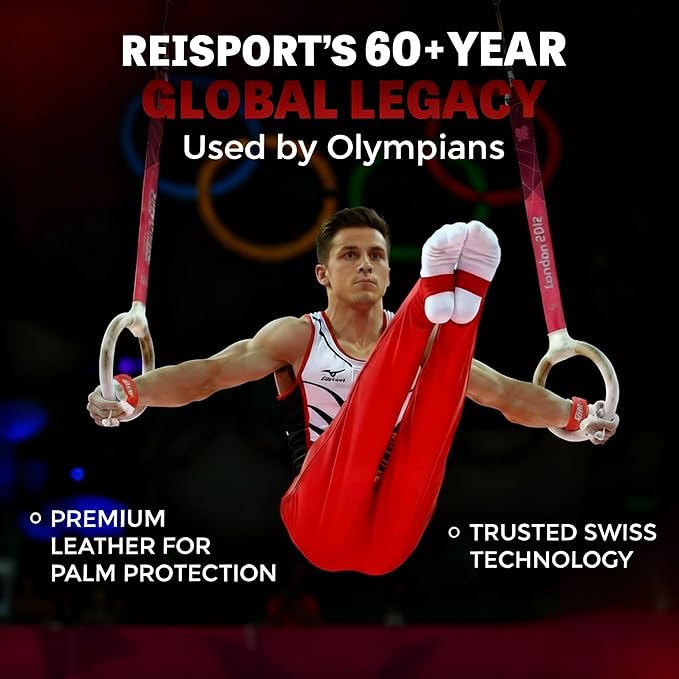 Reisport Men's Ring Gymnastics Grips - Durable Leather Hand Grips for Gymnastics Rings Men & Boys - Gymnastics Equipment & Accessories for Advanced Gymnasts