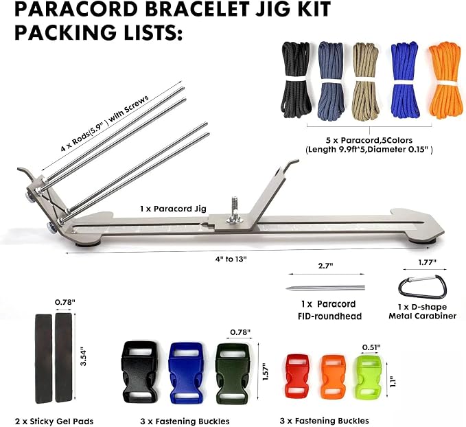 KOKKOYA Paracord Bracelet Jig Dog Collar Jewelry Loom Accessoies Making Kit Tools with Colorful 5 Cords and 6 Buckles Bracelet Length 4" to 13" (Olive)