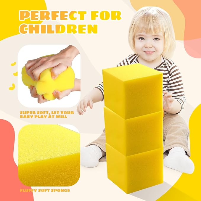 Foam Pit Cubes, 24 PCS 5 Inches Gymnastics Foam Blocks Trampoline Blocks, Multi-Sport Protective Padding for Freerunning, Trampoline, Parkour, Skate Parks & BMX -Yellow