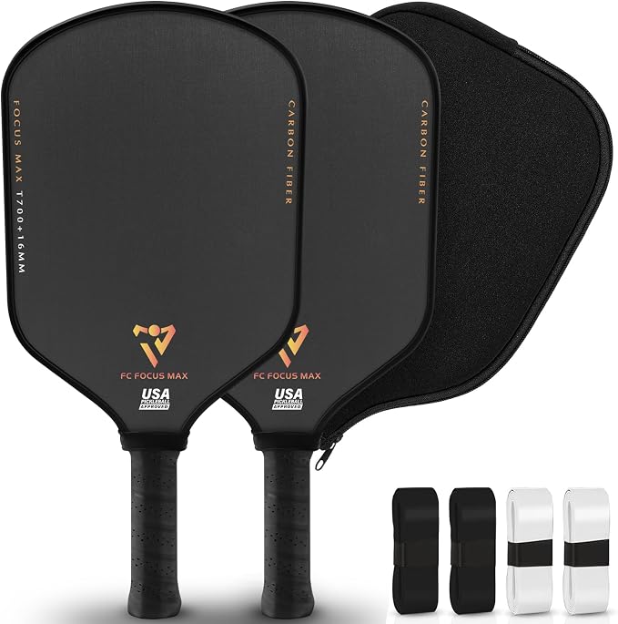 T700 Carbon Fiber Pickleball Paddle, Pickleball Set 16mm Pickle Ball Rackets with CMS Matte Surface Lightweight Honeycomb Core & Durable Edge Frame Larger Sweet Spot