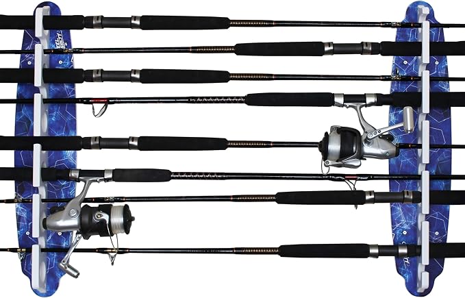 Rush Creek Creations Reel Salty Waterproof Offshore/Inshore Fishing Rod Holder for 11 Saltwater Poles + Gear & Accessories Perfect for Garage & Wall Storage