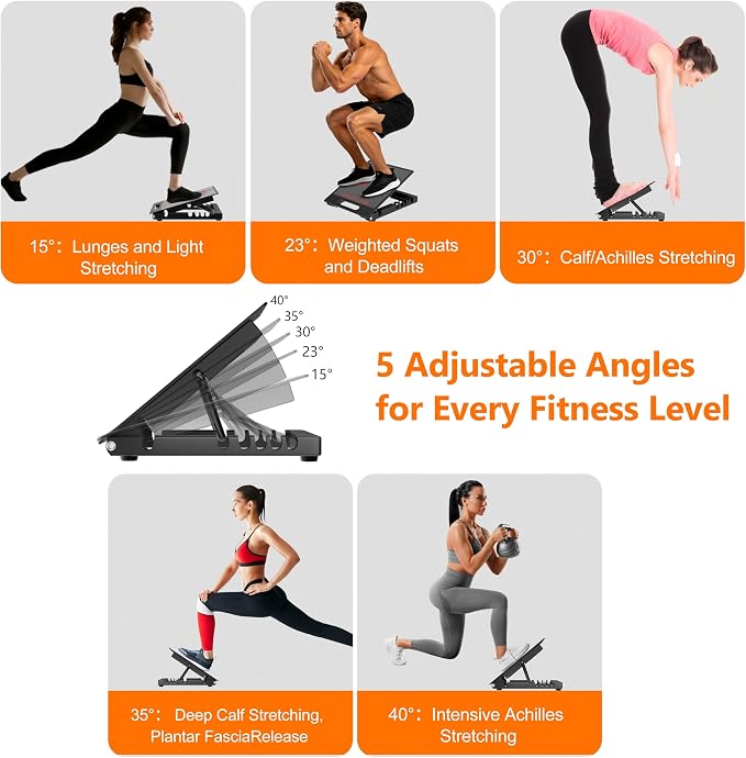 Slant Board for Calf Stretching, Heavy Duty Steel Squat Wedge, 5-Level Adjustable Incline Board, 650 lb Weight Capacity for Heel Elevated Squats, Weightlifting, Calf Stretch & Physical Therapy