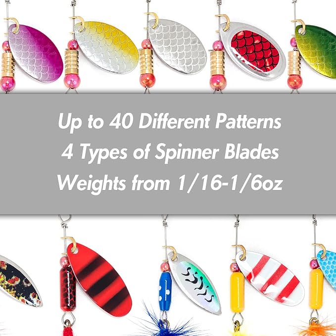 Dr.Fish 60 Pieces Fishing Lures, 5 Tackle Box with Tackle Included, Trout Lures Feather Tail Spinner Baits Soft Baits Fishing Lures for Freshwater Saltwater Crappie Walleye Bass Lures Kit